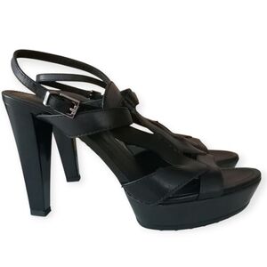Tod's Leather Strappy Sandal Platform High Heels Ankle Strap Black 37.5 or 7.5